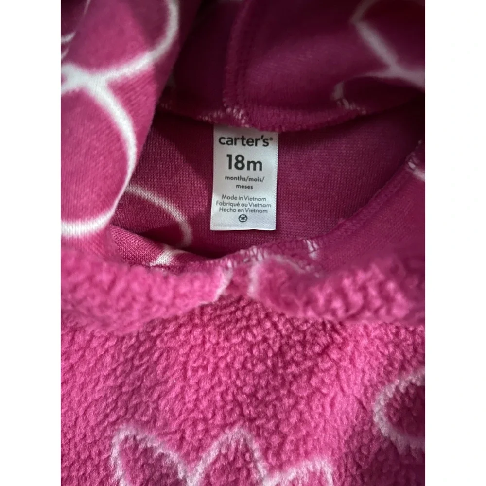 Carters Flower Hoodie Pullover Fuzzy Pink Girls Toddler‎ Sweatshirt 18M